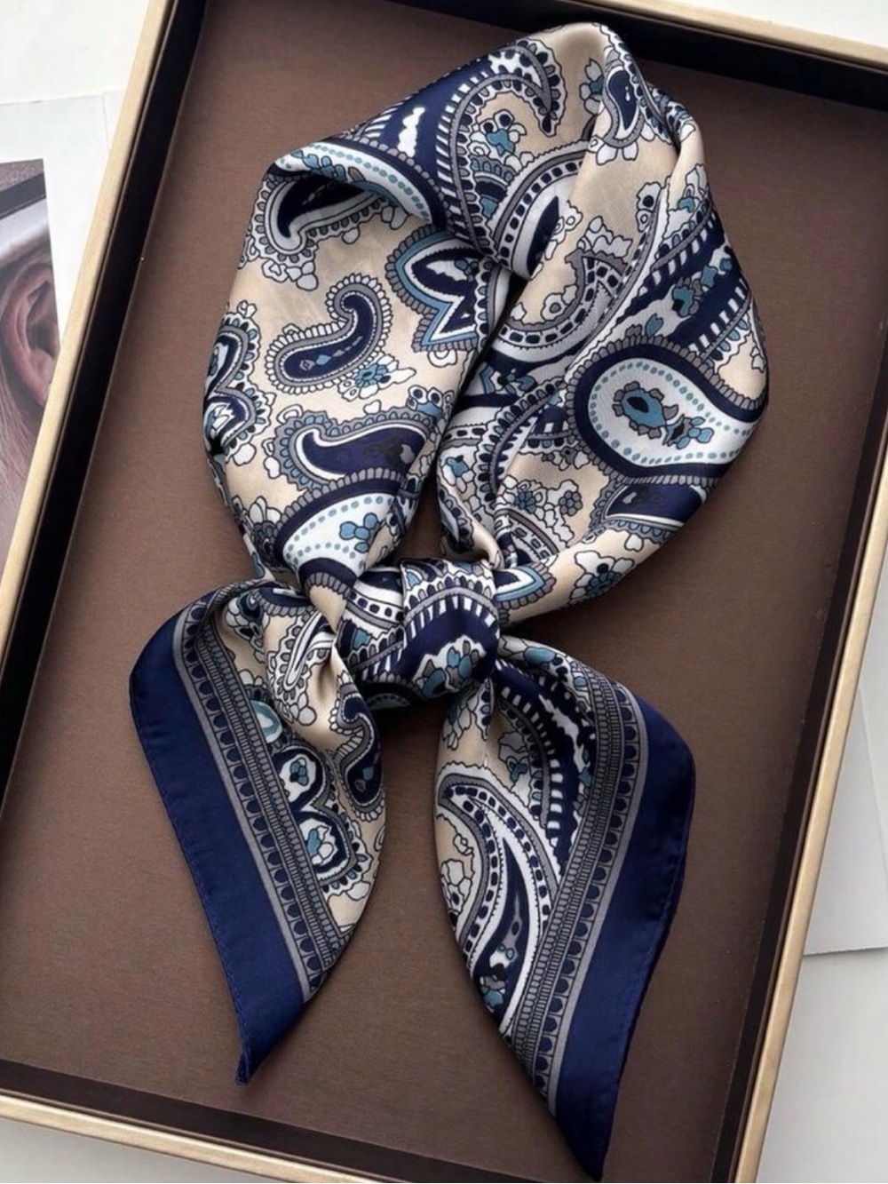 Navy & Cream Paisley Scarf 27.5”